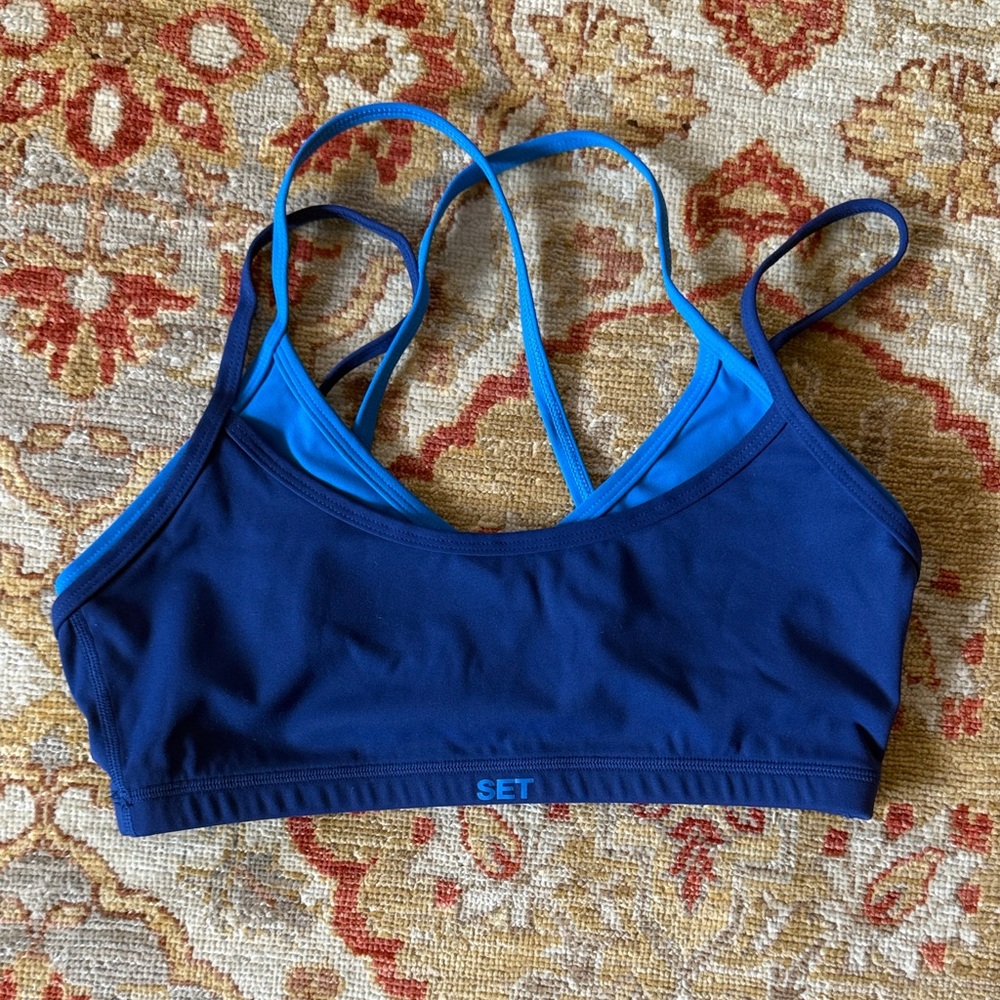 SET Active Navy Sports Bra with Light Blue Straps